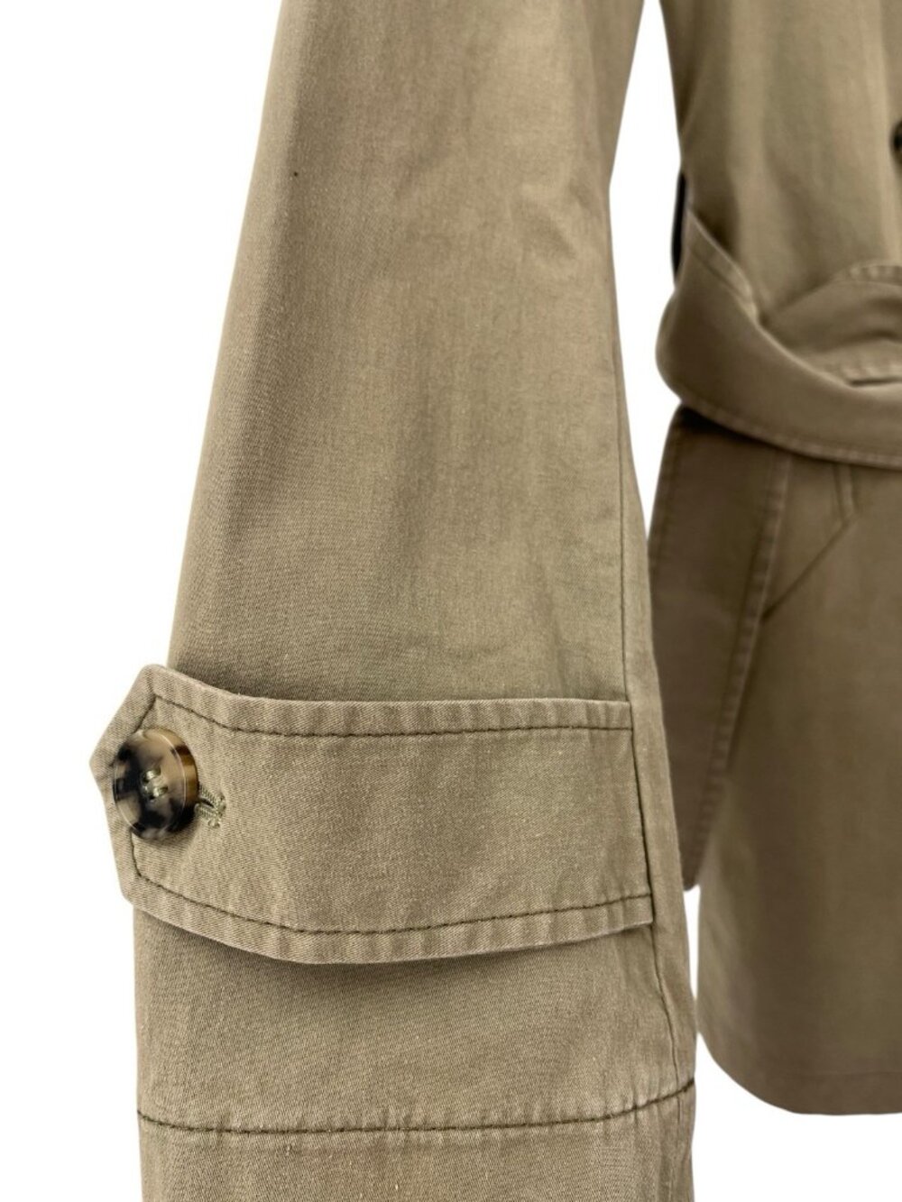 THEORY Women's Light Green Double Breasted Belted Trench Coat Medium - Picture 3 of 7